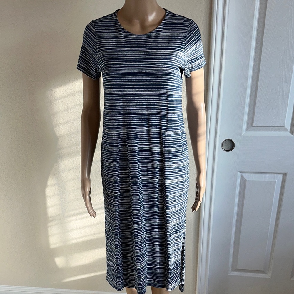 Pure JILL Striped Navy and Gray Midi Dress Size XSP.